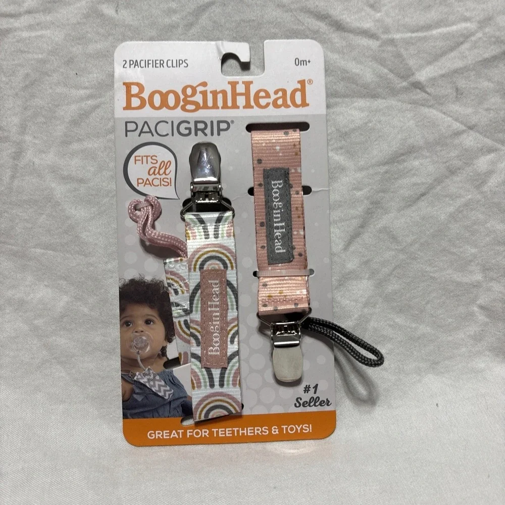BooginHead Pacigrip 2 Pacifier Clips Girls‎ Pink Rainbow 0+ Months New